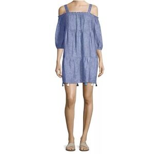 Vineyard Vines Womens Linen Chambray Tiered Tassel Dress/Coverup Size XS Carbon